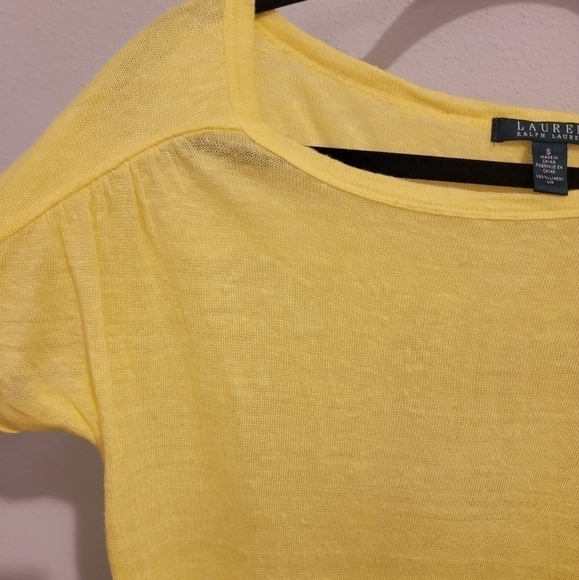 Lauren by Ralph Lauren 100% Linen Sunshine Yellow Gathered back Top Size small - Picture 6 of 8